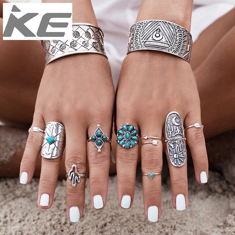 turquoise-open-9-piece-ring-flower-cactus-triangle-arrow-tail-ring-index-finger-ring-for-girl