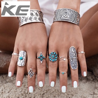 Turquoise open 9-piece ring flower cactus triangle arrow tail ring index finger  ring for girl