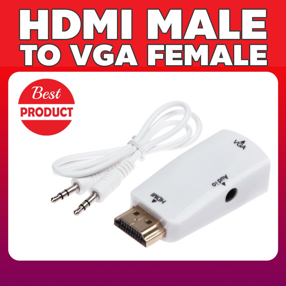 ภาพหน้าปกสินค้าHDMI to VGA Adapter with Audio for PC Computer Notebook Desktop Tablet to HDMI Projector Display จากร้าน onesunny1 บน Shopee