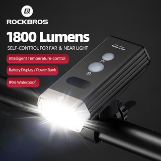 Rockbros ไฟฉาย LED 1800 ลูเมน IPX-6 กันน้ํา ชาร์จ USB สําหรับติดแฮนด์รถจักรยาน