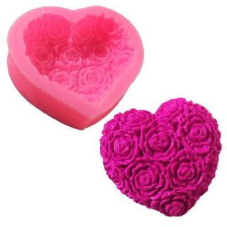 แม่พิมพ์ซิลิโคน ลายดอกกุหลาบ รูปหัวใจ สีชมมพู