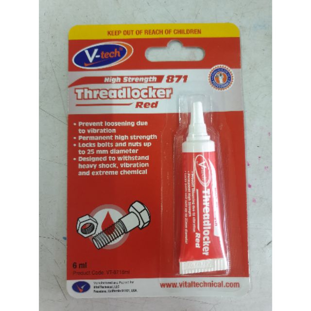 กาวล็อคเกลียว สีแดง 6ML. V-TECH Threadlocker Red | Shopee Thailand