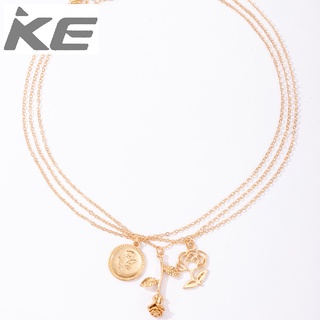 Accessories Golden three-dimensional rose three-necklace Hollow flower necklace set for girls