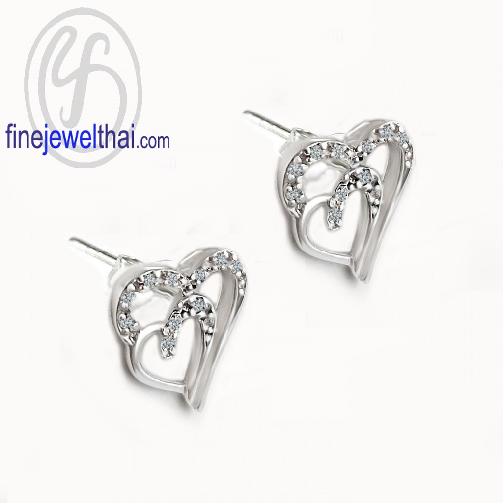 ต่างหู-หัวใจ-ต่างหูเพชร-ต่างหูเงินแท้-ออกแบบพิเศษ-heart-diamond-cz-silver-earring-e1163cz00p