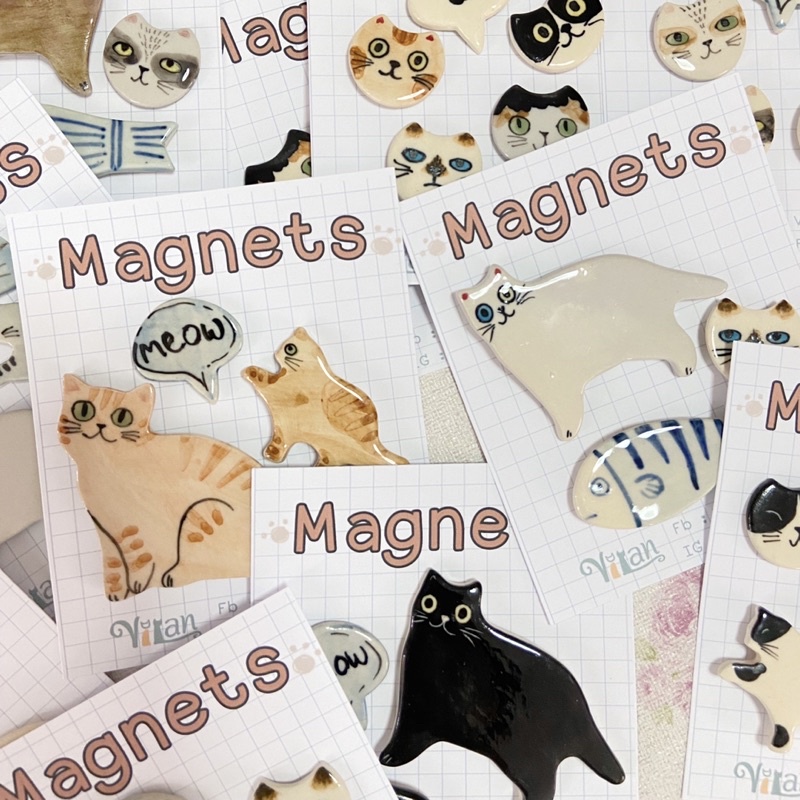 vilan-magnets-แม่เหล็กน้องแมว-แม่เหล็กติดตู้เย็น-ที่ติดตู้เย็น-ลายแมว-ทำมือ