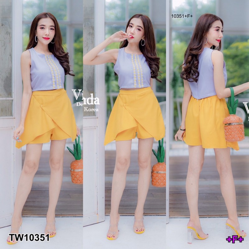 set-เสื้อครอปแขนกุด-กางเกงกระโปรง-tw10351