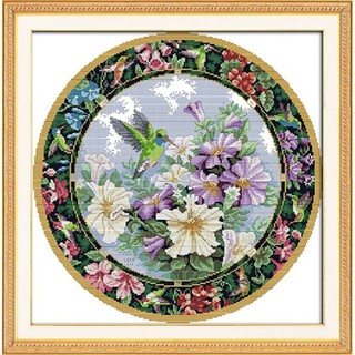 ชุดปักครอสติช นกฮัมมิ่งเบิร์ด ดอกไม้ (Hummingbird flower cross stitch kit)