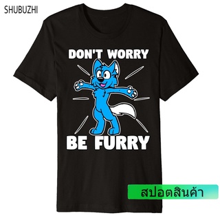 เสื้อยืดลําลอง ผ้าฝ้าย 100% พิมพ์ลายสุนัขจิ้งจอก Dont Worry Be Furry Fox ของขวัญวันพ่อ สําหรับผู้ชาย