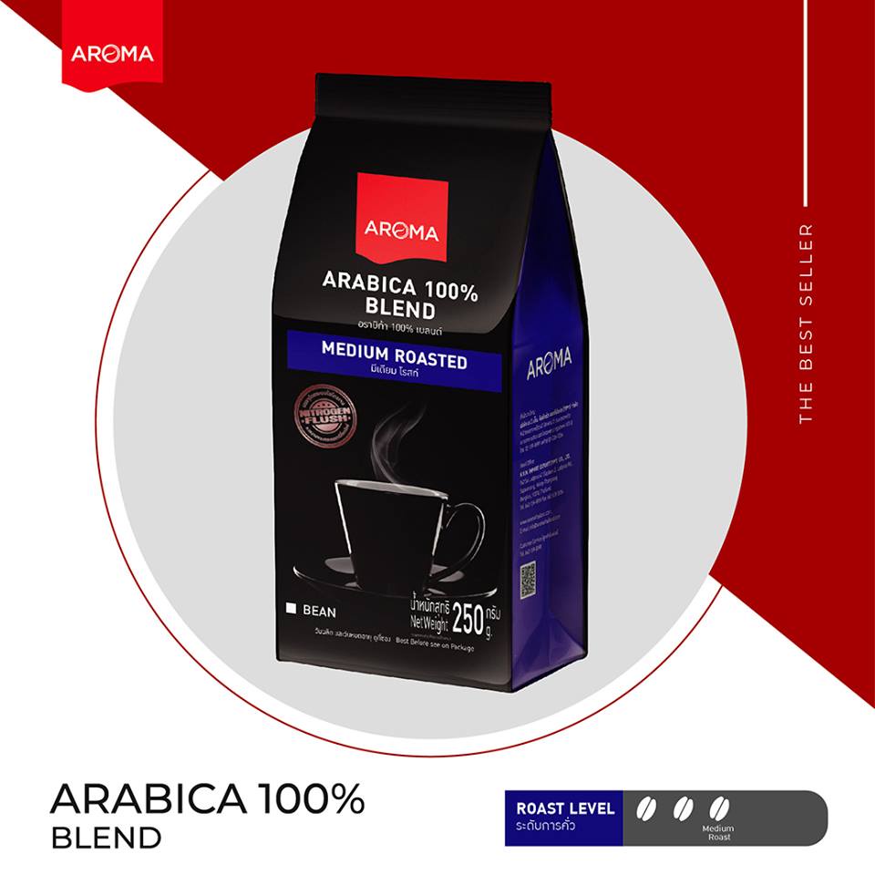 aroma-coffee-เมล็ดกาแฟคั่ว-arabica-100-ชนิดเม็ด-250-กรัม-ซอง