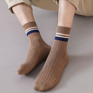 Ready Stock Men Soft Casual Socks Stripes Skateboard Fashion Hip Hop Boys Crew Socks Elastic Daily Business Work Long Socks