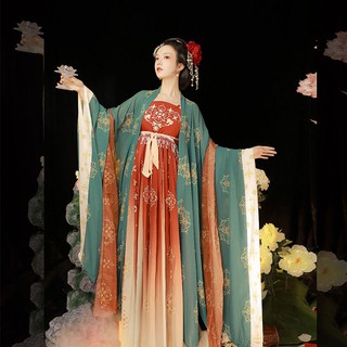 👑ชุดจีนโบราณ👑ชุดจีนโบราณผู้หญิงกระโปรง ผู้หญิงแขนกว้างสไตล์จีน Hanfu สูทสามชิ้น เย็บปักถักร้อย แต่งตัว