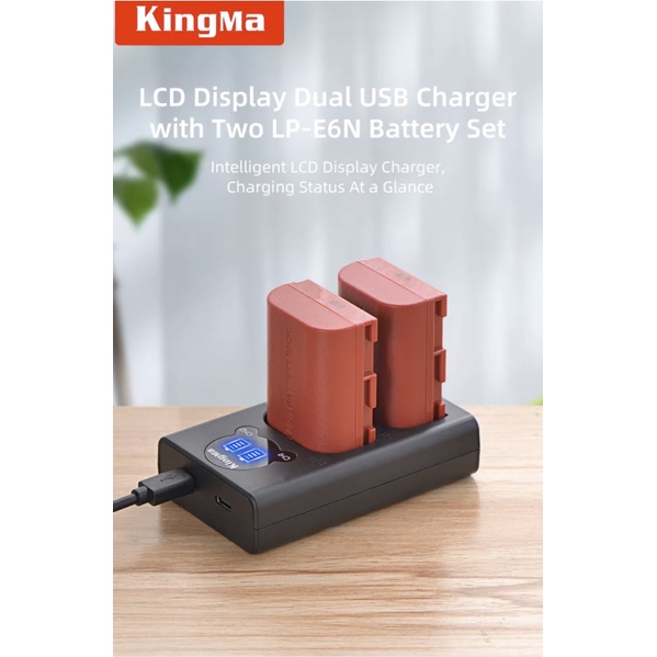 kingma-แท้100-lp-e6-lp-e6n-แบตเตอรี่และ-lcd-charger-dual-สำหรับ-canon-eos-r-eos-6d-mark-ii-5d-mark-ii-5d-mark-iii-60d