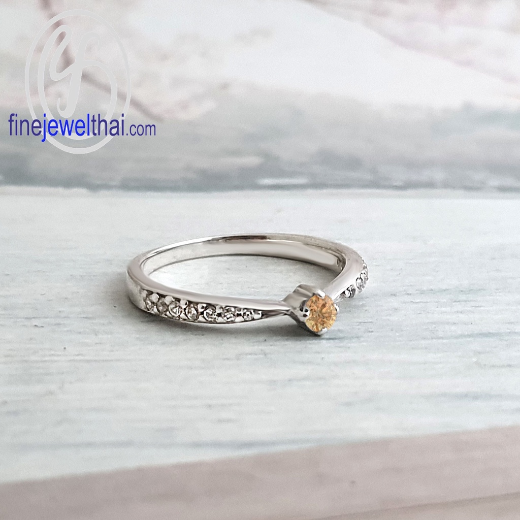 finejewelthai-แหวนบุษราคัม-บุษราคัม-แหวนเพชรcz-แหวนประจำเดือนเกิด-yellow-sapphire-silver-ring-birthstone-r1378yl