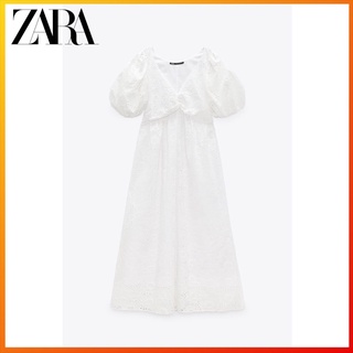 Zara ชุดเดรส ปักลาย TRF สีขาว แฟชั่นฤดูใบไม้ผลิ สําหรับผู้หญิง