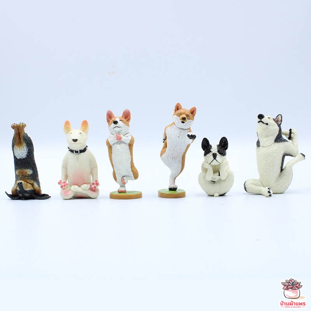 แก๊งมะหมาเล่นโยคะ-เซต-6-ชิ้น-ตุ๊กตาจิ๋ว-โมเดลจิ๋ว-แต่งสวน