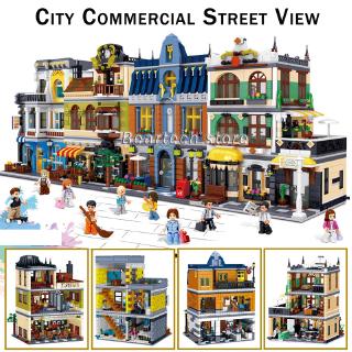 building blocks bricks  Summer Coffee House City Commercial Street Scene Blocks Puzzle Assembled Small Particle Toys 3D Model Hill Tavern Roman Restaurant Chinese Restaurant Model