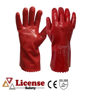 ราคาถุงมือ PVC สีแดง License ยาว 30 cm ป้องกันสารเคมี