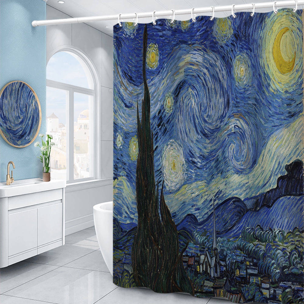 van-gogh-ภาพวาดสีน้ำมันห้องน้ำกันน้ำอาบน้ำม่านชุดห้องน้ำบล็อกผ้าม่านผ้าม่านอาบน้ำฝักบัวอาบน้ำม่านมาดเอลคลื่น