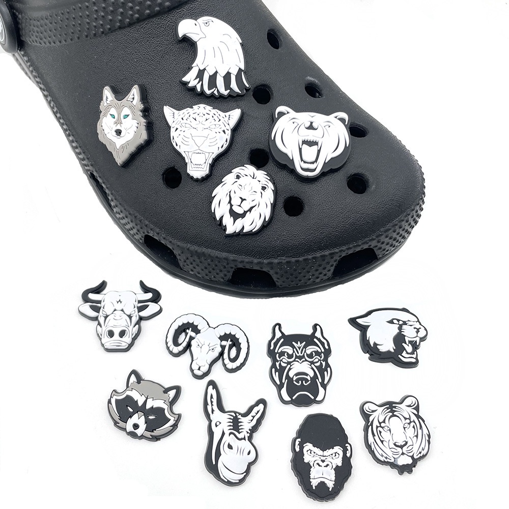 ใหม่-ตัวติดรองเท้า-crocs-jibbitz-รูปหัวสัตว์-คลาสสิก-สีดํา-และสีขาว-diy-อุปกรณ์เสริม-สําหรับตกแต่งรองเท้าแตะ-crocs