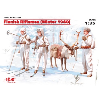 โมเดลประกอบ ICM Model 1/35 ICM35566 Finnish Riflemen (Winter 1940) (4 figures - 3 rifleman, 1 reindeer)