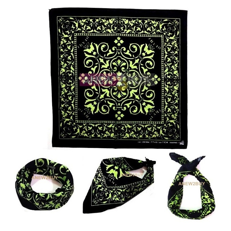 ผ้าลายวินเทจเขียวดำ-ใช้พันคอหรือโพกหัว-bandana-vintage-green-black