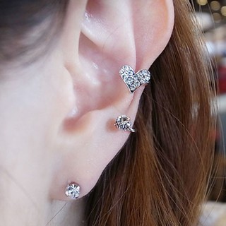 เครื่องประดับต่างหูคลิปแฟชั่นน่ารักหวานรูปหัวใจ rhinestone