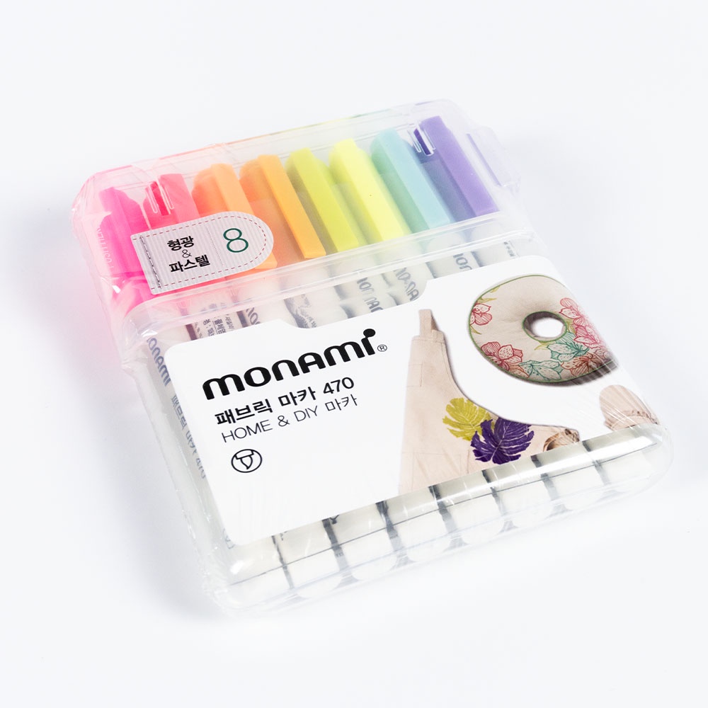 monami-fabric-marker-470-brush-box-8-colors-ปากกามาร์คเกอร์เขียนผ้า-แบบหัวแปรง-ชุด-8-สี-ของแท้