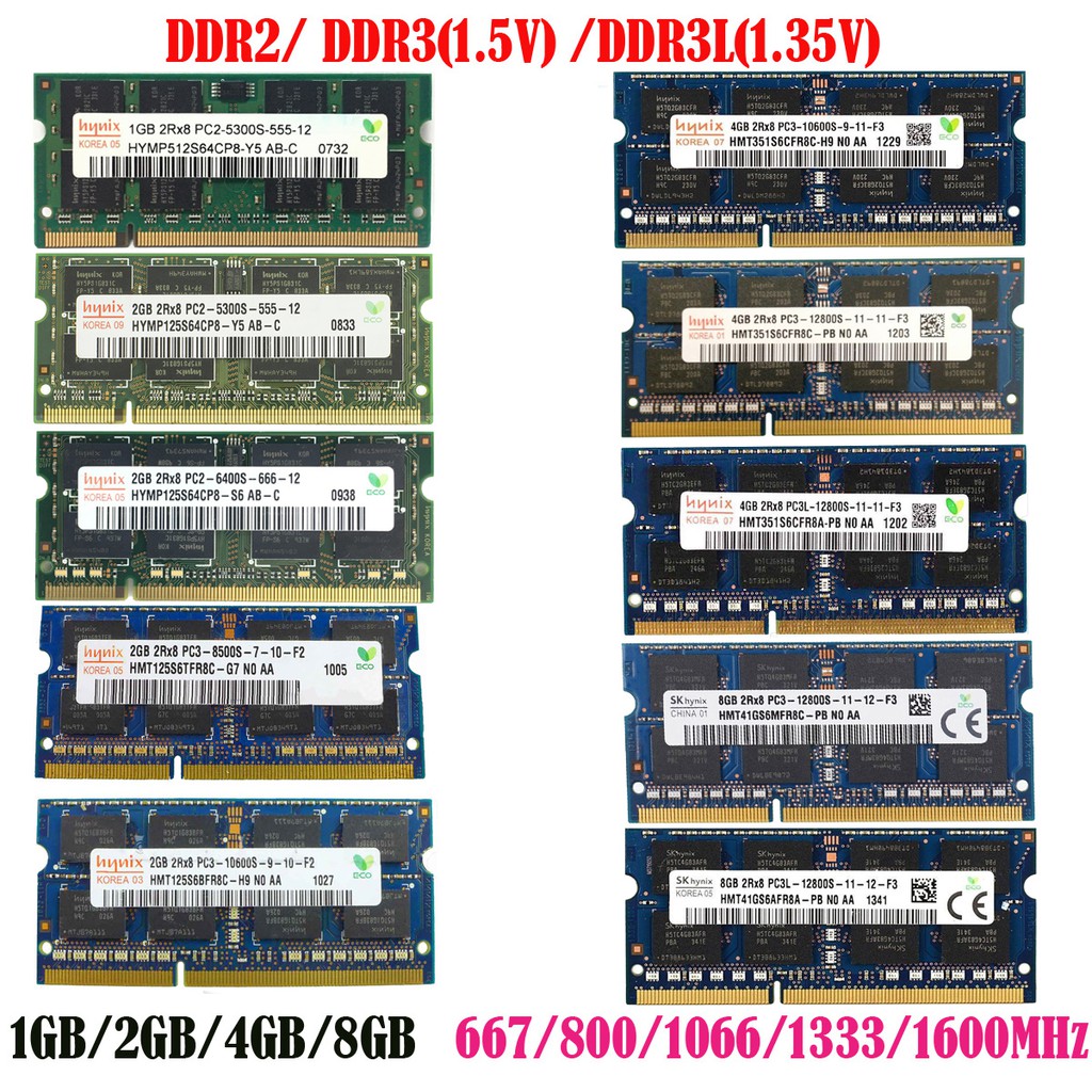 hjul kulstof Onset 1GB/2GB/4GB/ PC2 PC3 5300S 6400S 8500S 10600S 12800S DDR2 DDR3 DDR3L(1.35V  low voltage) 667MHz/800MHz/1333MHz/1600MHz Laptop RAM notebook memory |  Shopee Thailand