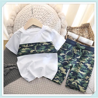 เด็กชาย Summer Casual Print/Set   กีฬาลายพรางเด็กใหม่/แขนสั้น+กางเกงขาสั้น/สองชิ้น/ชุด  เสื้อผ้าเด็กผู้ชาย