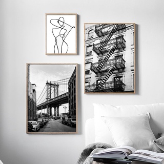 โปสเตอร์ภาพวาดผ้าใบ รูปเมืองนิวยอร์ก สะพานบรอดเวย์ สไตล์วินเทจ สําหรับตกแต่งบ้าน