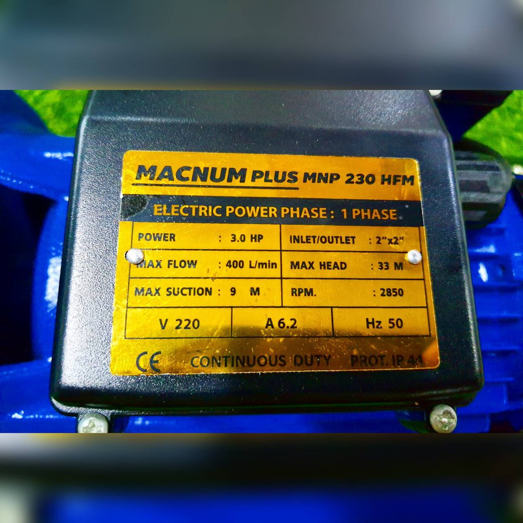 macnum-ปั๊มไฟฟ้า-รุ่นmnp-230-hfm-3แรง-ท่อออก2x2นิ้ว-220v-ดูดลึก9เมตร-ระยะส่ง-33เมตร-ใบพัดทองเหลือง-ใช้สำหรับสูบ