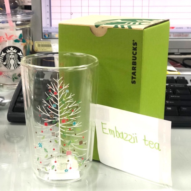 แก้ว starbucks double wall ใสลายต้นคริสต์มาส Shopee Thailand