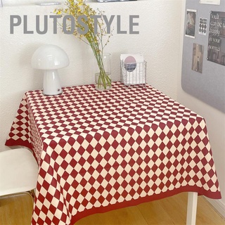 Plutostyle ผ้าปูโต๊ะ ลายตารางหมากรุก ทรงสี่เหลี่ยมผืนผ้า เรียบง่าย สไตล์วินเทจ สําหรับกาแฟ ทรงกลม