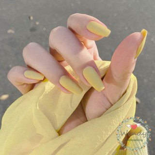 High Quality Full Cover Press on Nails Matte Yellow Pure Acrylic Frosted Ballerina Fake Nails for Women and Girls