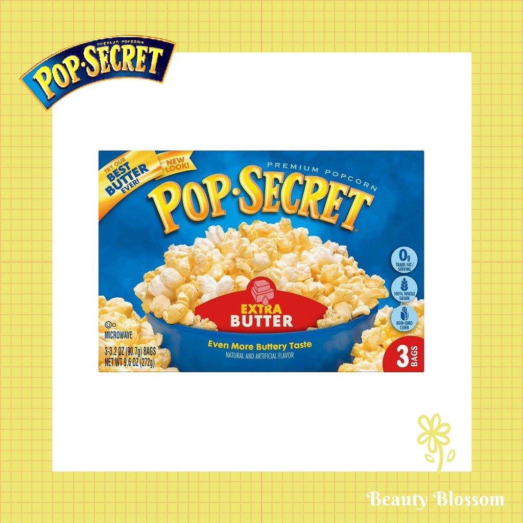 POP SECRET Extra Butter 🍿ไมโครเวฟพรีเมียมป๊อปคอร์น รสเนยเข้มข้น 272 g