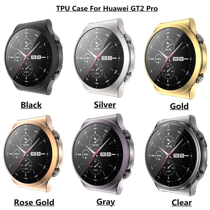 ภาพหน้าปกสินค้าFull Cover Colorful Soft Silicone TPU Plating Watch Case For Huawei Watch GT 2 Pro / ECG Bracelet SmartWatch Protective Bumper Screen Protector Shell จากร้าน hanpinyou.th บน Shopee