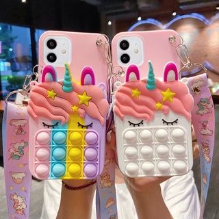 OPPO F11 Pro F9 F7 F5 F1s R9s Push Pop it กระเป๋าใส่เหรียญยูนิคอร์นน่ารักพร้อมที่แขวนสายคล้องไหล่