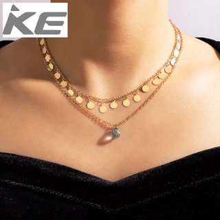 Jewelry Imitation Crystal Pendant Double Necklace Geometric Disc Necklace for girls for women