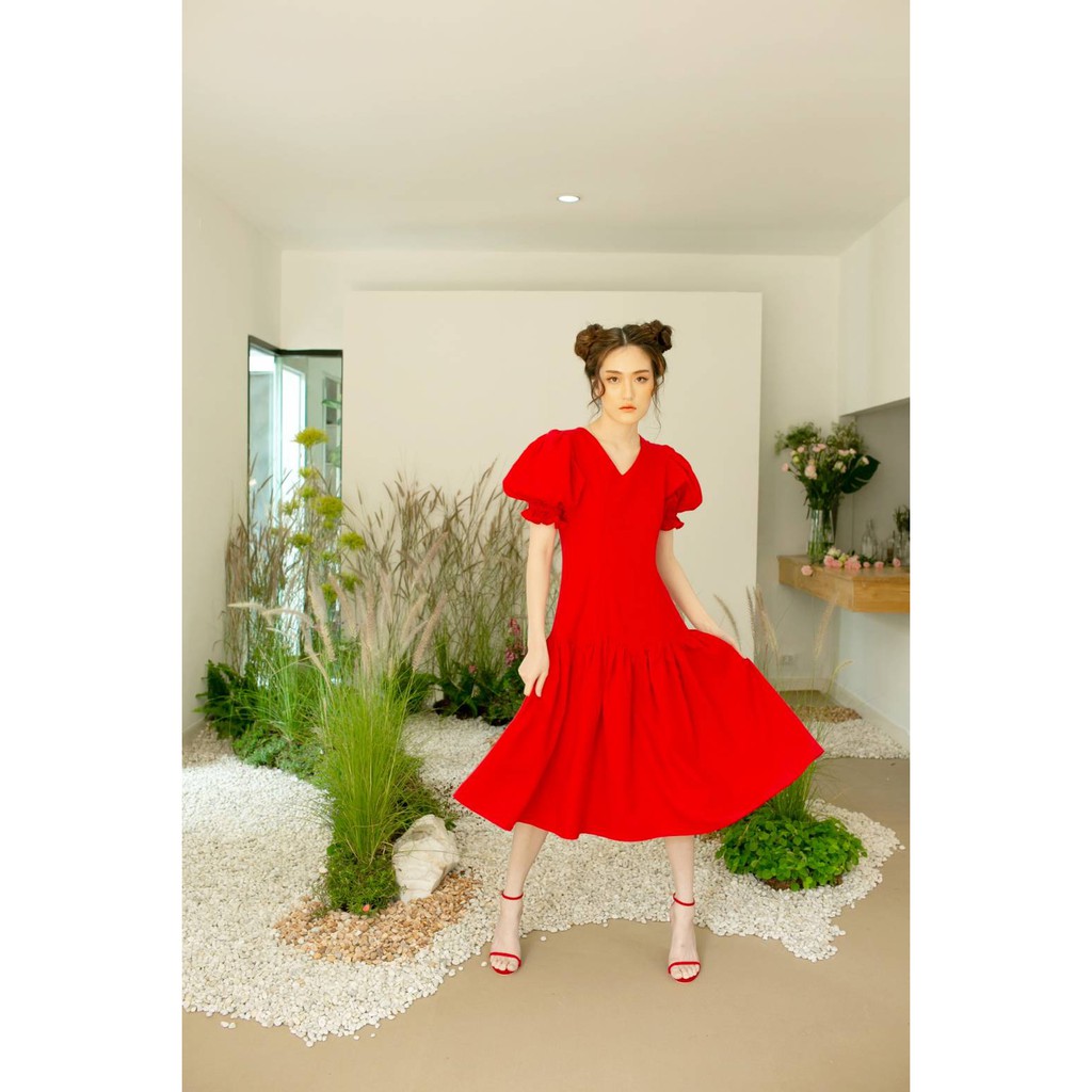 bonita-amp-co-letizia-dress-01-เดรสลินิน-สีแดง-แขนตุ๊กตา