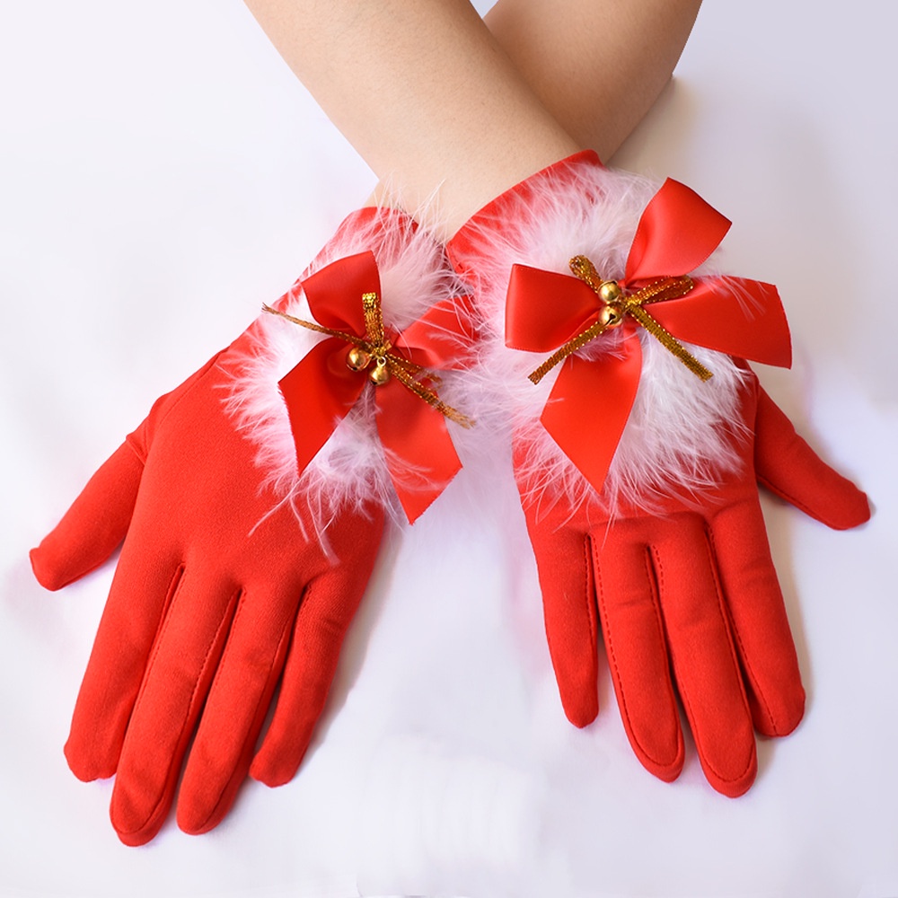 ถุงมือสั้น-ถุงมือคริสต์มาสแบบสั้น-ถุงมือคริสต์มาสผู้หญิง-ผ้าไมโครไฟเบอร์