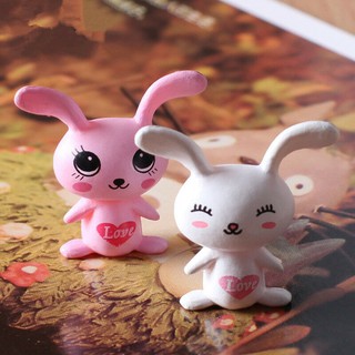 ตุ๊กตากระต่ายขนาดจิ๋ว ขาว-ชมพู  2pc/lot Big Ears Rabbit Miniature Figurine DIY Accessories Doll House Decoration Simulat