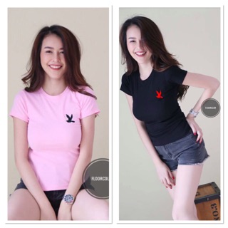 เสื้อยืดคอกลมนมโตงานปักลาย