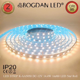 LED STRIP K-AA5050-60-4000K DC-12V 14.4W/1M IP20 ยี่ห้อBOGDAN LED แอลอีดีไฟเส้นสำหรับตกแต่ง 300LED/5M 72W/5M Grade A