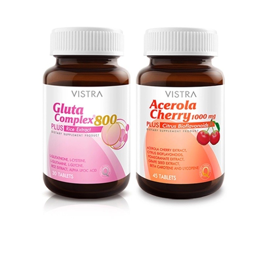 ภาพสินค้าVistra set เพื่อผิวขาว Acerola cherry 45s + Gluta 800 30s วิสตร้า บำรุงผิว ลดริ้วรอย กลูต้า วิตามินซี จากร้าน vitaminxpress บน Shopee ภาพที่ 4