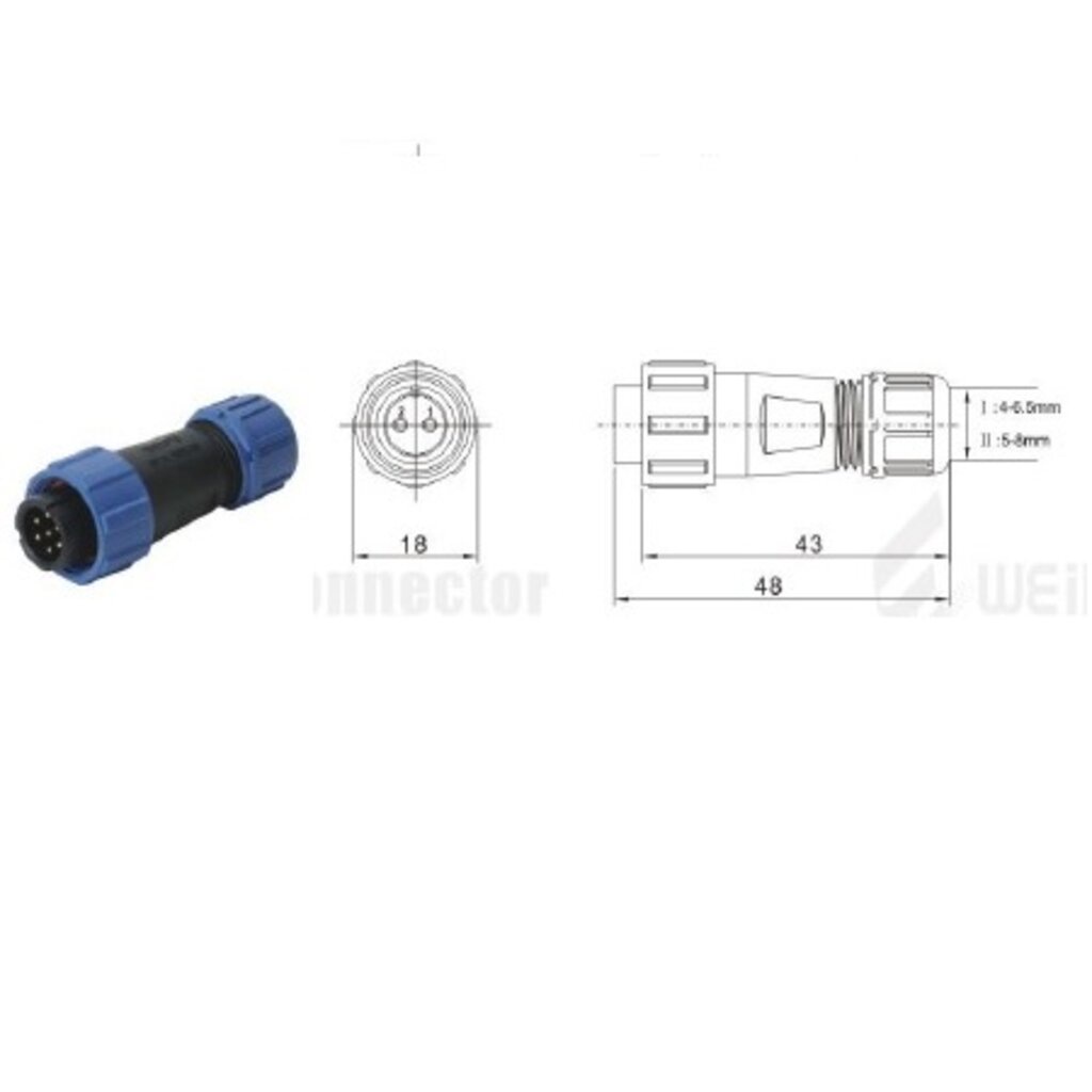 weipu-connector-sp1310-p4-iin-4pole-5a-ip68-cable-od-5-8mm-สายไฟ0-75sq-mm-ตัวผู้เกลียวในกลางทาง