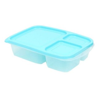 ชุดกล่องใส่อาหาร ทรงเหลี่ยม 3 ช่อง สีฟ้า 2 ชิ้น/แพ็ค