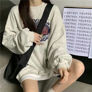 【ชุดเด็กผู้หญิง】เสื้อสเวตเตอร์ แขนยาว คอกลม พิมพ์ลาย สไตล์เกาหลี ทรงหลวม สำหรับผู้หญิง SH500227