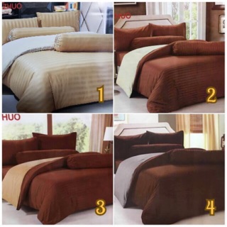 ชุดผ้าปูที่นอน+ผ้านวม สีพื้นลายริ้ว สีทูโทน