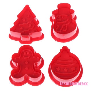 [zFASXX] 4pcs/set christmas cookie biscuit mold 3d cookie plunger cutter diy baking mould TOK