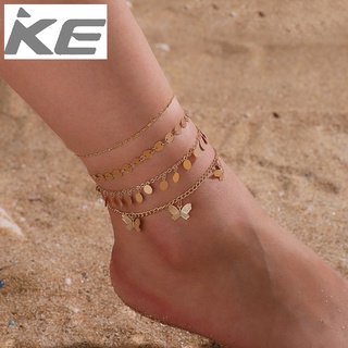 Simple anklet jewelry seaside beach disc tassel butterfly pendant four-anklet for girls for wo